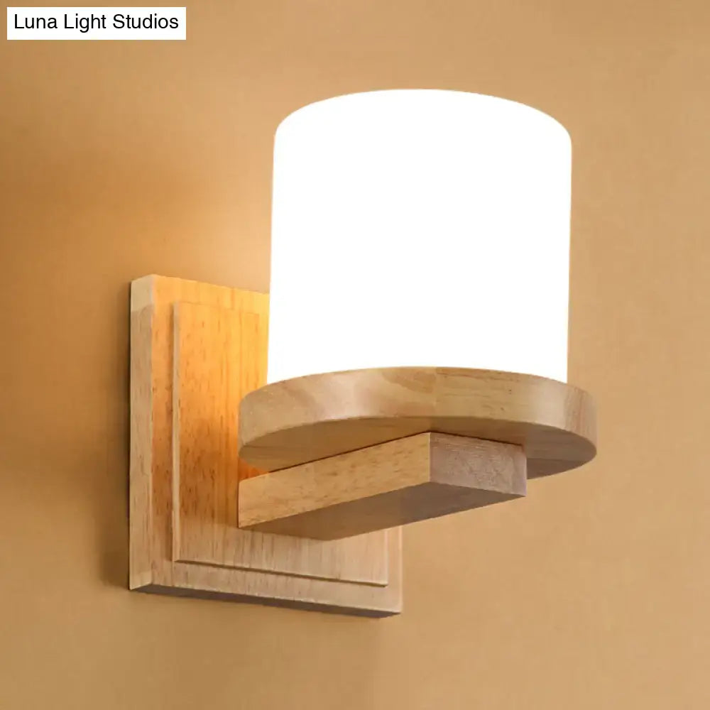 Nordic wood and opal matte glass wall lamp bedroom sconce 110v 240v