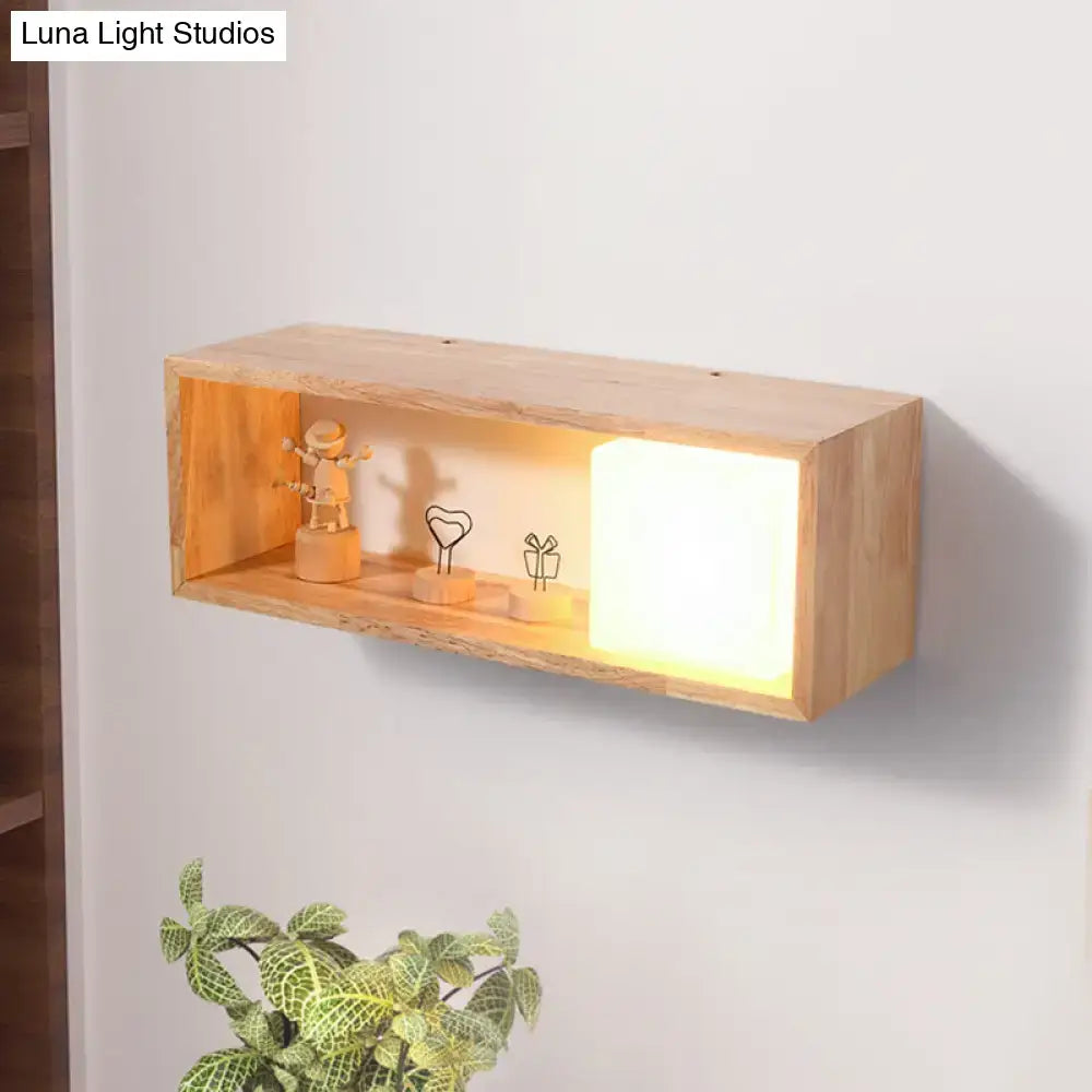 Nordic wood wall lamp with shelf bedroom light fixture