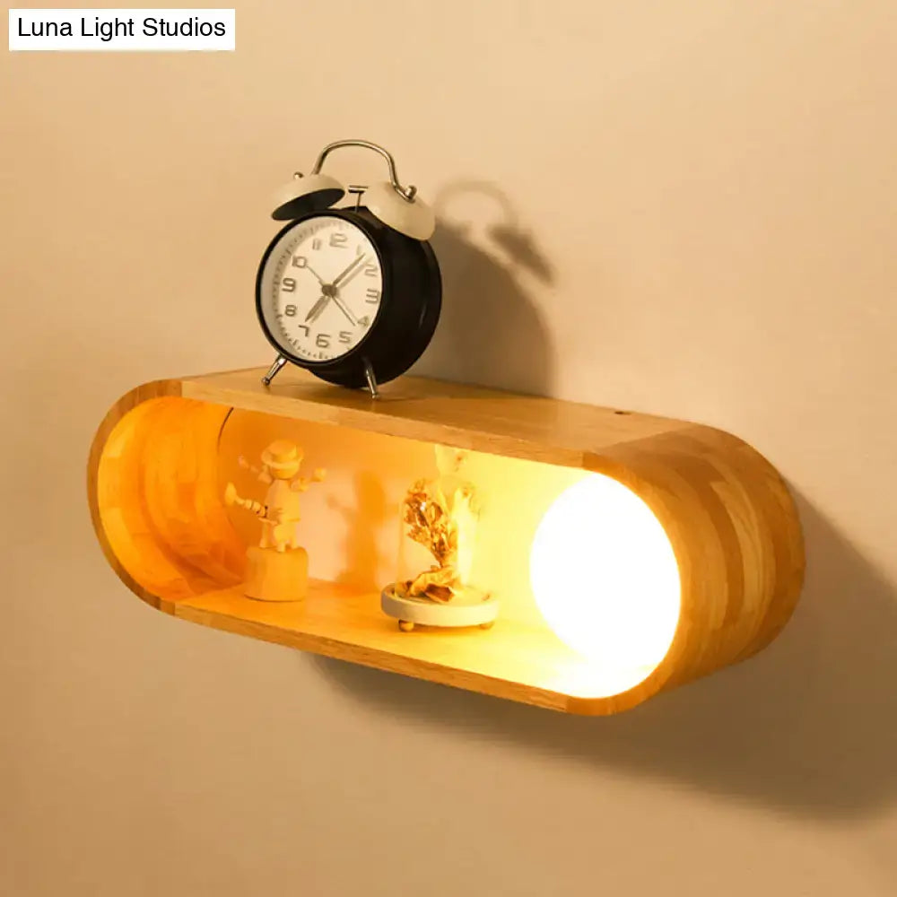 Nordic wood wall lamp with shelf bedroom light fixture