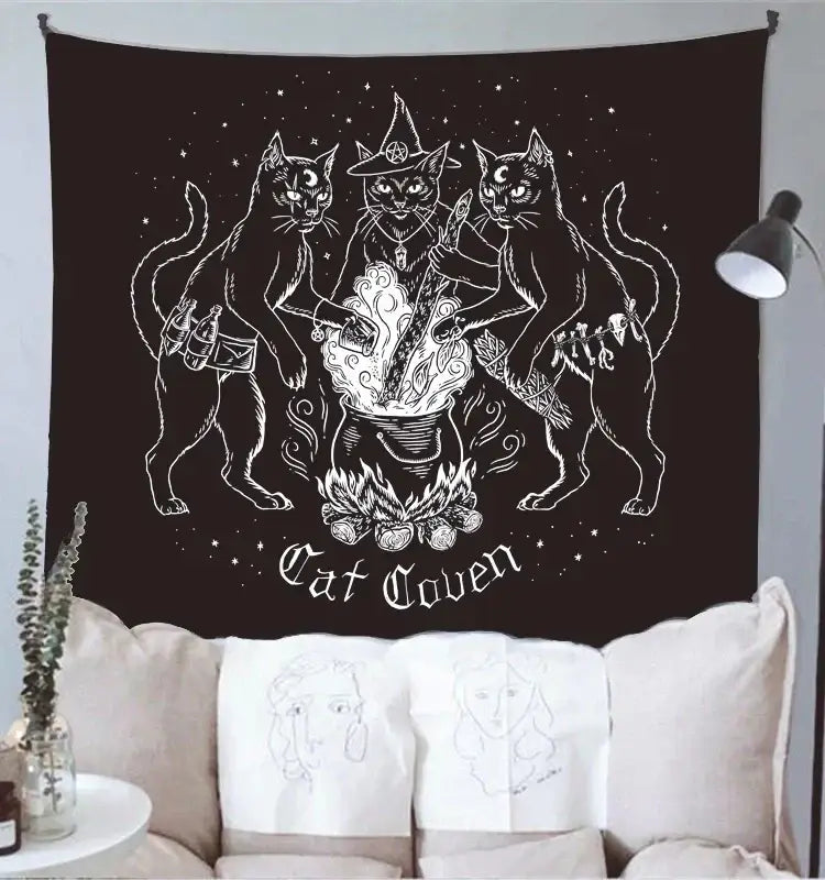 DecorBites™ Cat Coven Mysterious Baphomet Occult Wall Tapestry Home Decor