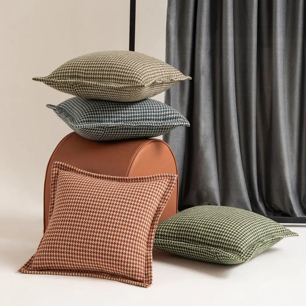 Olive & cream houndstooth jacquard pillow covers living room cushions