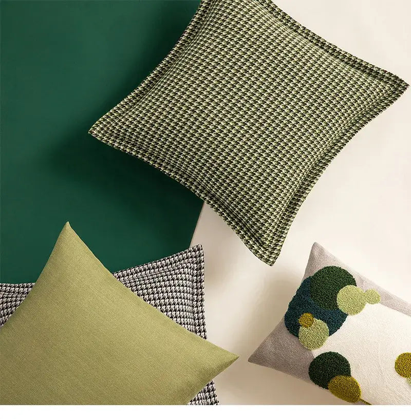 Olive & cream houndstooth jacquard pillow covers living room cushions