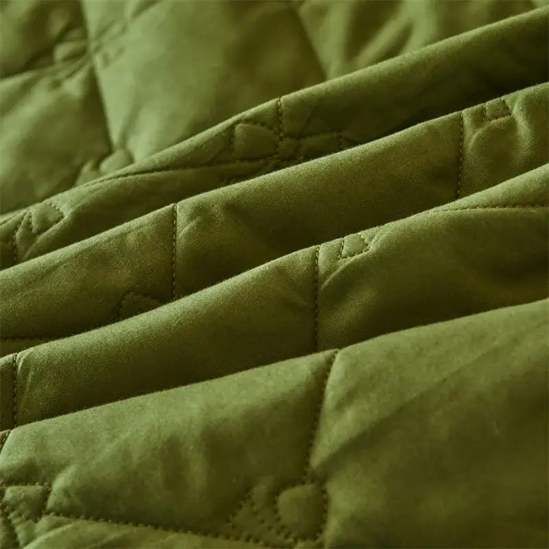 Olive green and white floral quilted bed skirt set bedroom lace trim