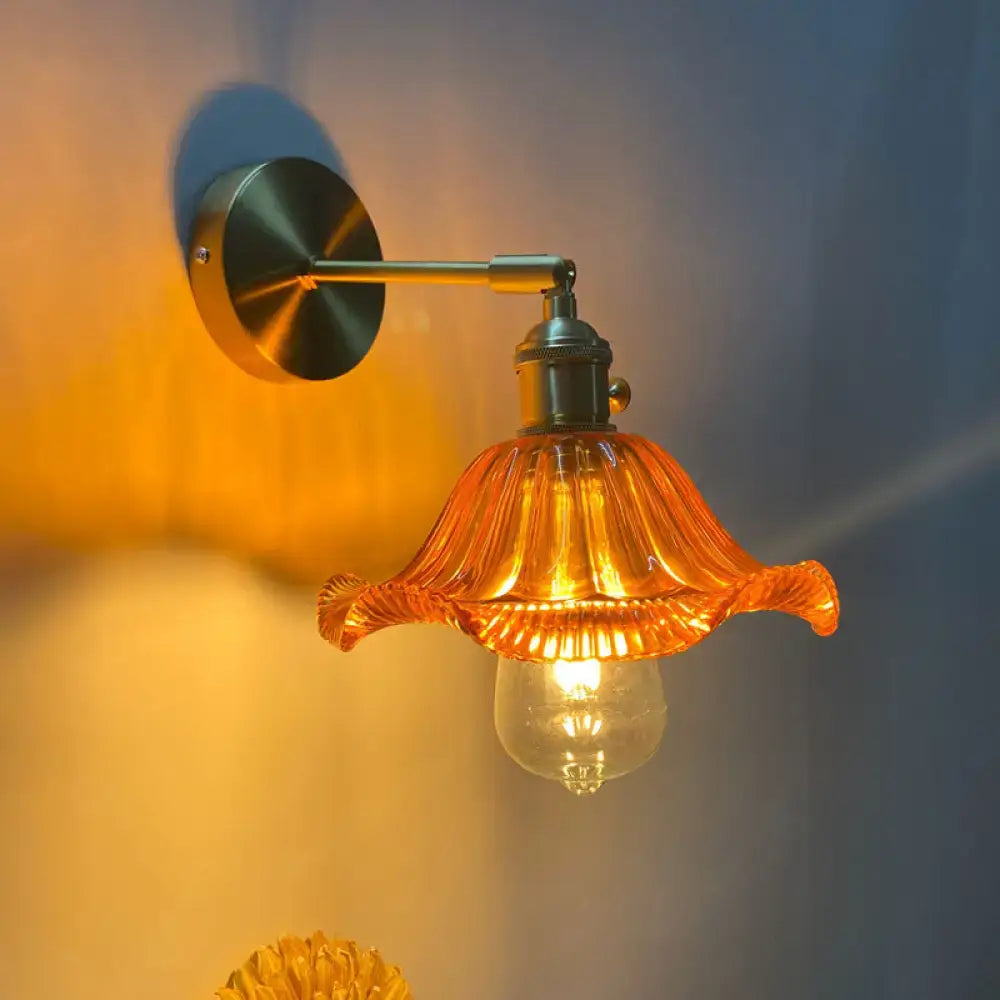 Orange and gold fluted glass wall lamp bedroom wall light