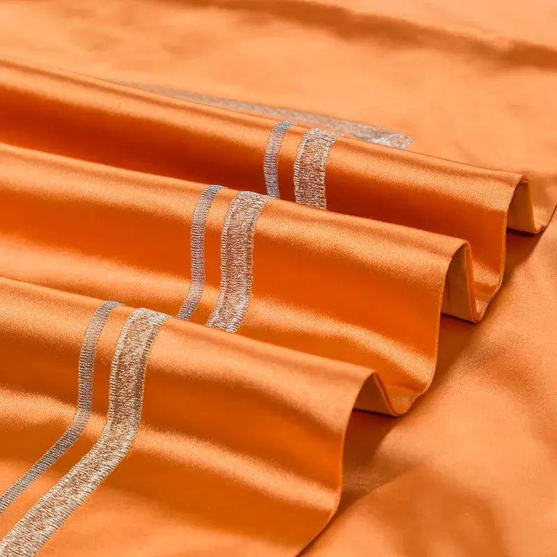 Orchid & blue floral orange 200s embroidery egyptian cotton bedding set