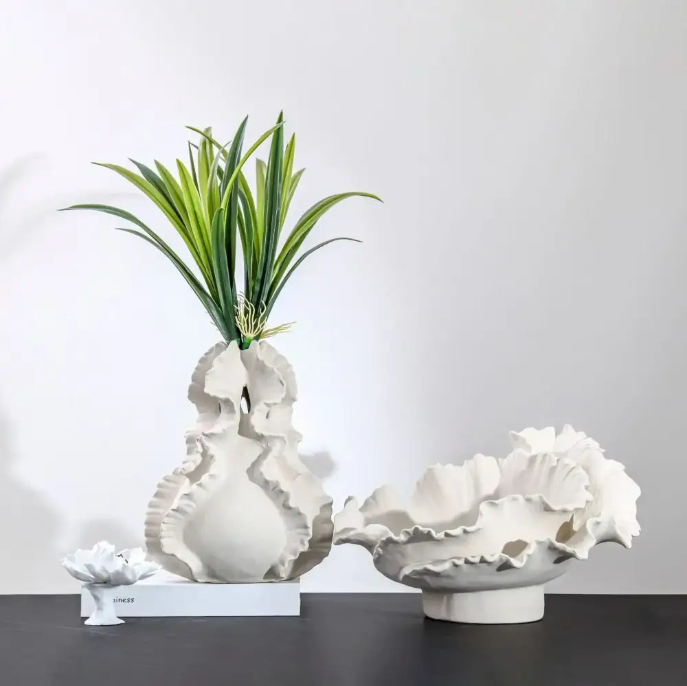 DecorBites™ Ceramic Wavy Flower Vase - Home Decoration and Storage Organization