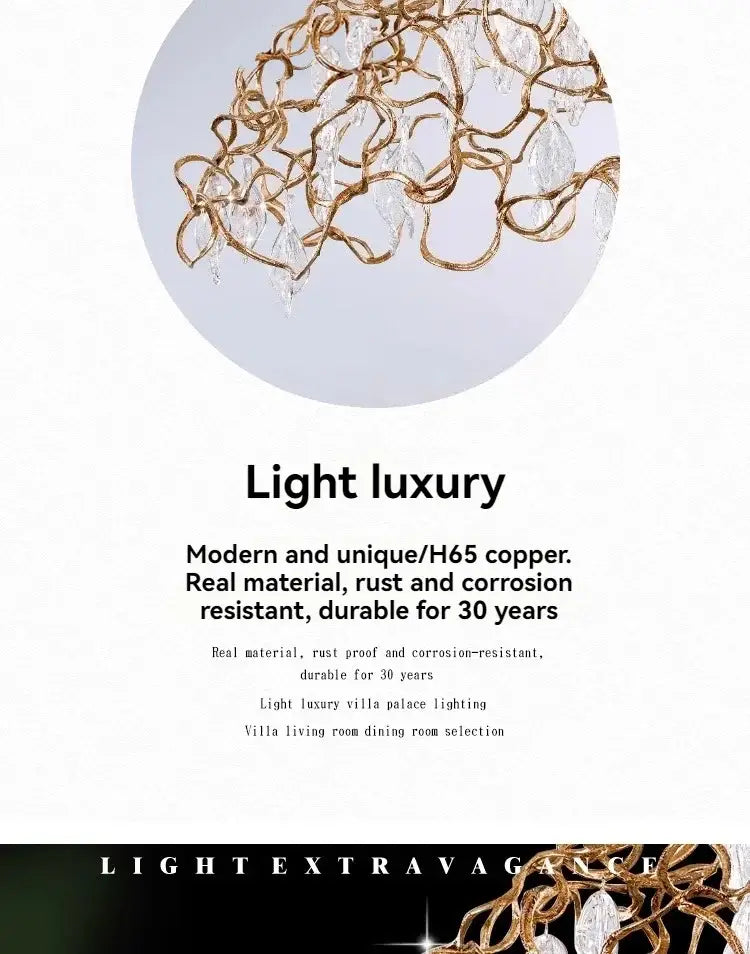 Organic copper crystal ceiling chandelier dining room pendant light