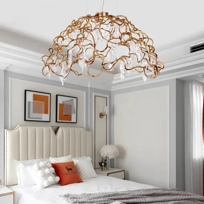 Organic copper crystal ceiling chandelier dining room pendant light