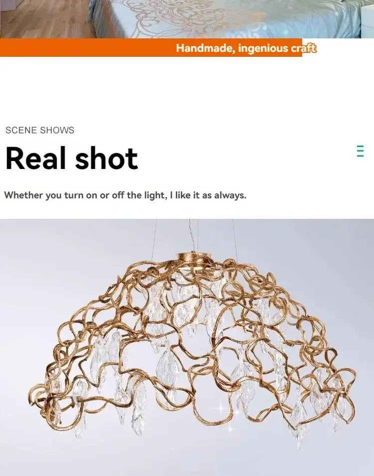 Organic copper crystal ceiling chandelier dining room pendant light