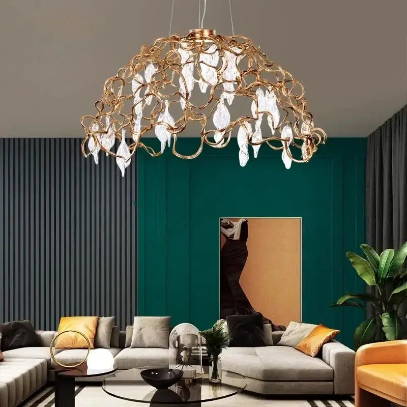 Organic copper crystal ceiling chandelier dining room pendant light