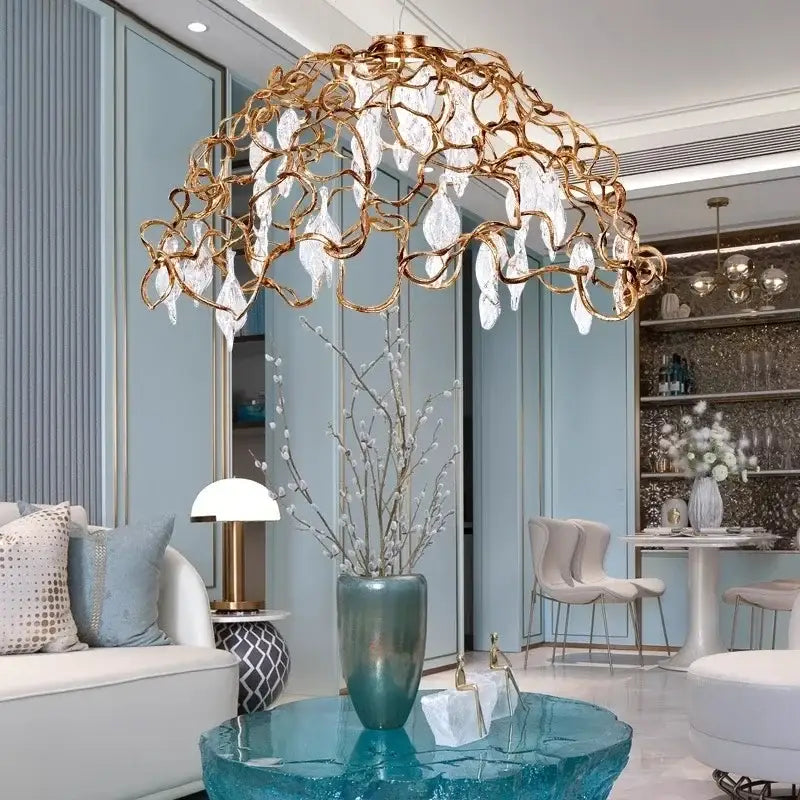 Organic copper crystal ceiling chandelier dining room pendant light