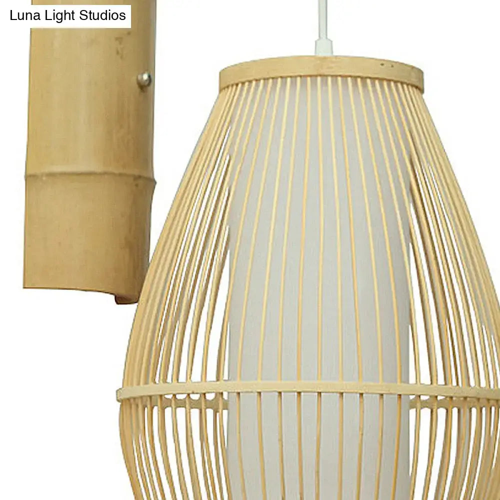 Oriental bamboo woven wall lamp – bedroom beige e26 e27 sconce