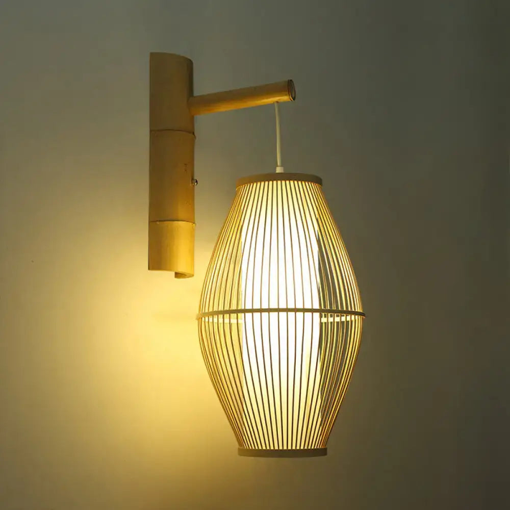 Oriental bamboo woven wall lamp – bedroom beige e26 e27 sconce