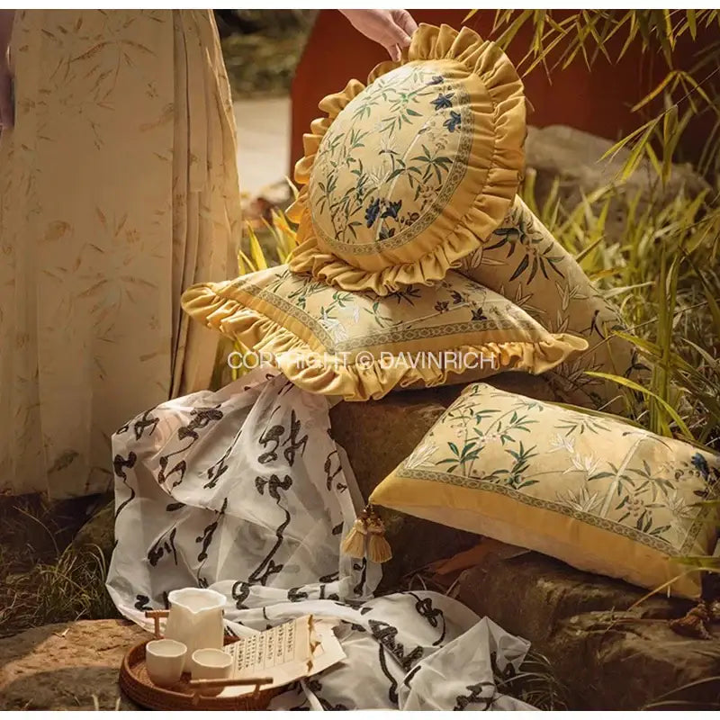 DecorBites™ Autum Orchid Velvet Lumbar Pillow Cover - Oriental Home Decor