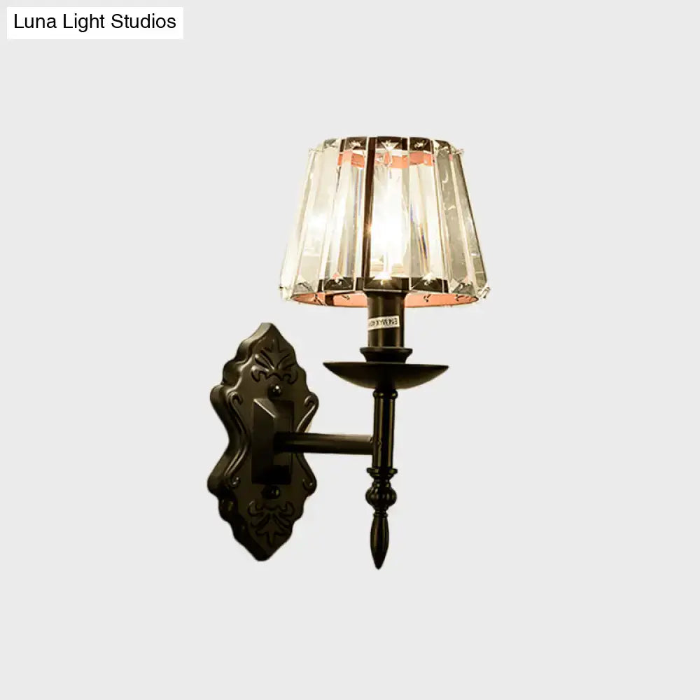Ornate black crystal prisms wall light bedroom sconce
