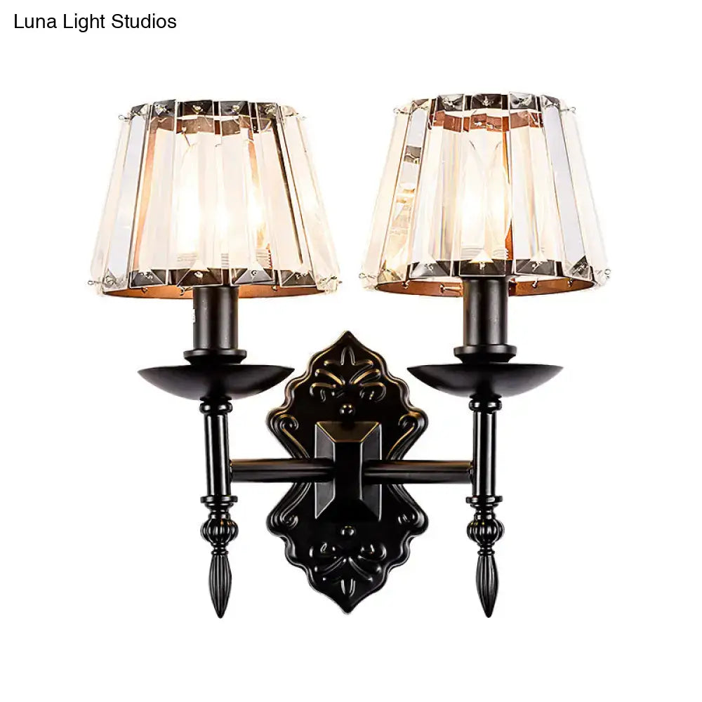 Ornate black crystal prisms wall light bedroom sconce