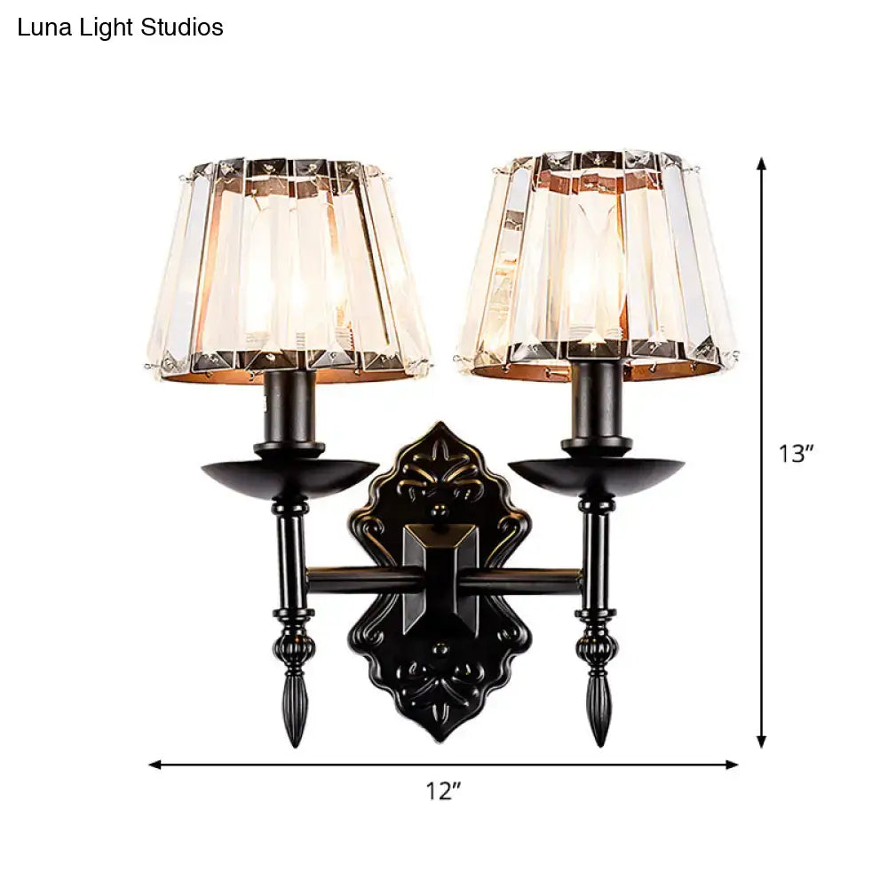 Ornate black crystal prisms wall light bedroom sconce