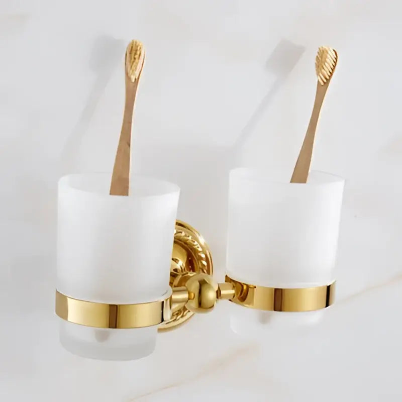 DecorBites™ Brass Gold Bathroom Hardware Set: Towel Rack, Paper Holder, Toilet Brush, Hooks, Towel Ring