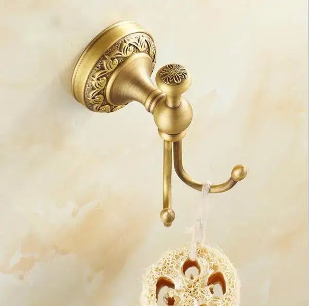 DecorBites™ Copper Carved Bathroom Accessories Set: Towel Shelf, Towel Bar, Paper Holder, Cloth Hook