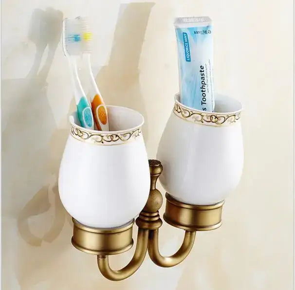DecorBites™ Copper Carved Bathroom Accessories Set: Towel Shelf, Towel Bar, Paper Holder, Cloth Hook
