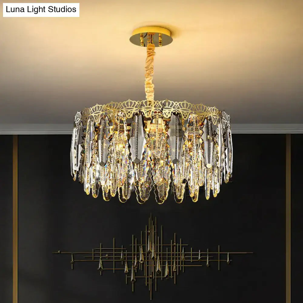 Ornate gold crystal leaf pendant light for bedroom