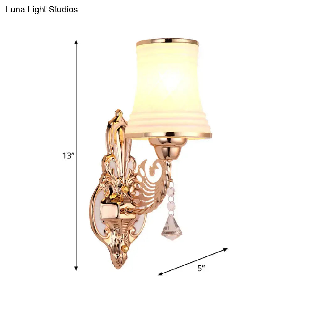 Ornate rose gold glass tapered bell wall sconce bedroom crystal light