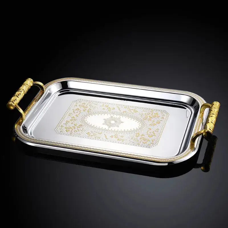 Ornate silver and gold floral tray dining room decorbites ceramic animal