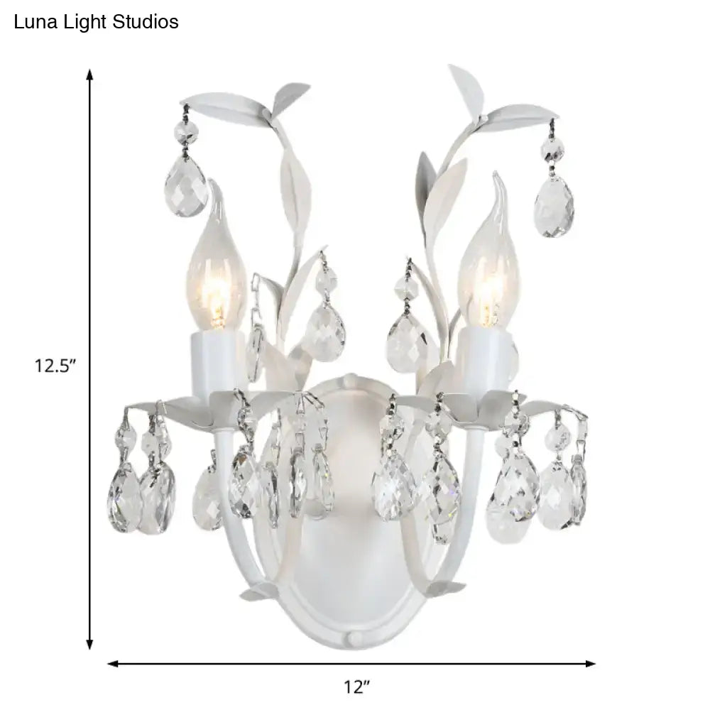 Ornate silver crystal leaf wall light fixture bedroom sconce