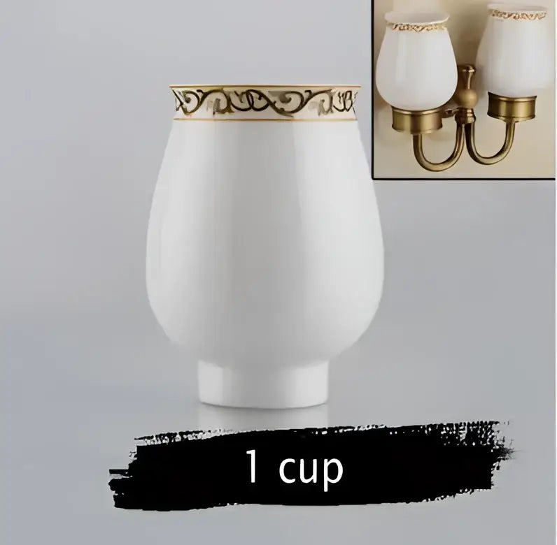 DecorBites™ Brass Double Cup Holder with Glass Tumbler - Bathroom Toothbrush Cup Holder