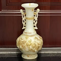 Ornate white marble jade dragons porcelain vase living room decor