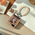 Pearl Bracelet Leather Case for Samsung Z Flip 5 6 - Stylish Chain Cover with Hinge Protection, Chic and Functional Design