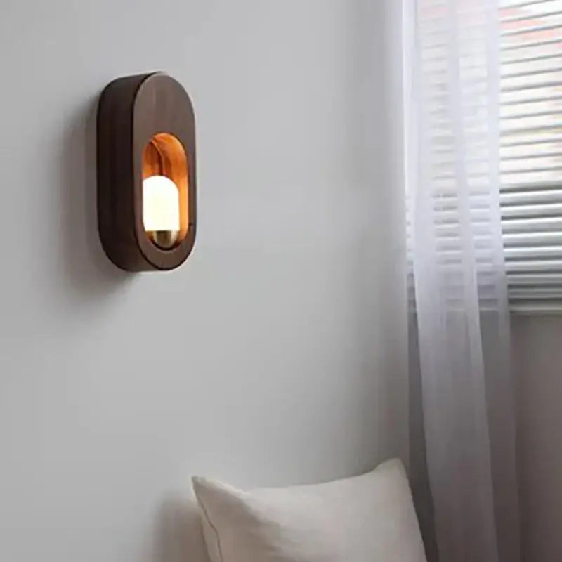Oval led wooden wall lamp warm amber sconce for bedroom