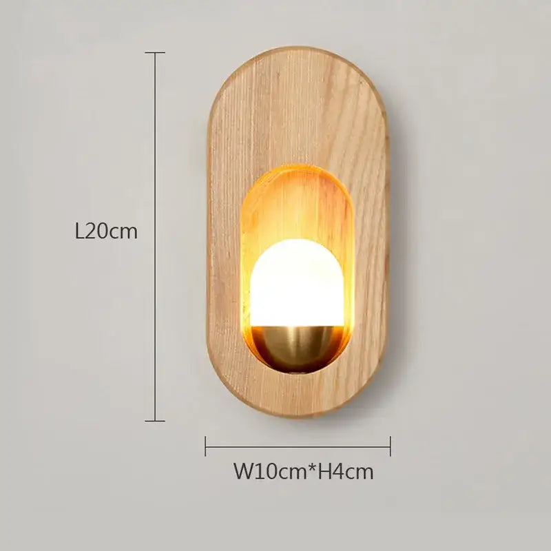 Oval led wooden wall lamp warm amber sconce for bedroom