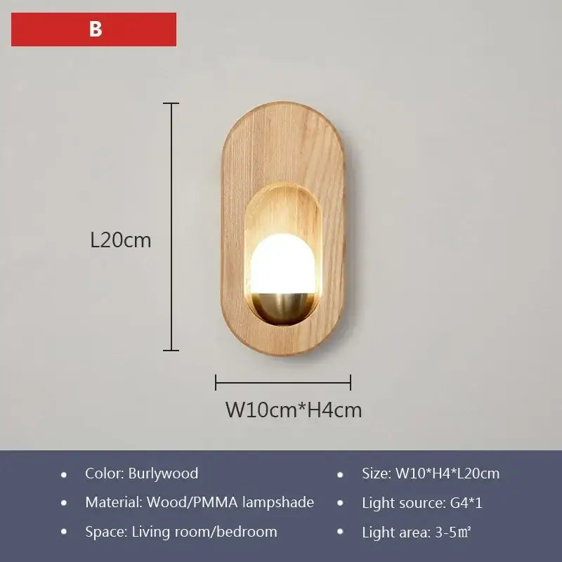 Oval led wooden wall lamp warm amber sconce for bedroom