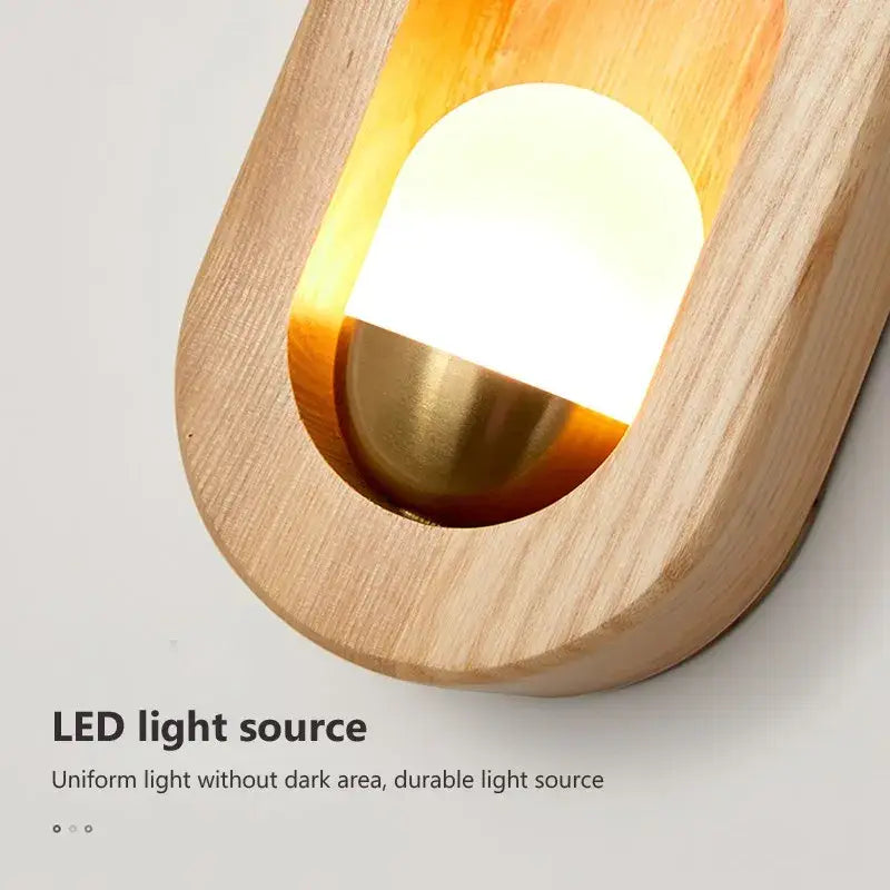 Oval led wooden wall lamp warm amber sconce for bedroom