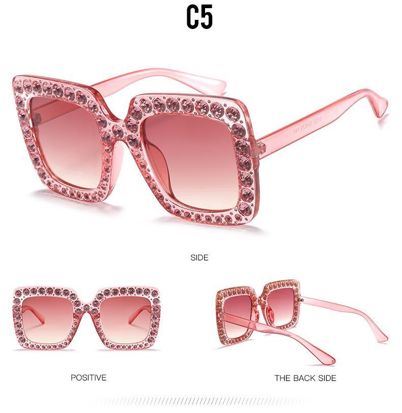 Oversized Sunglasses Square Diamond Sunglasses Women Retro Sunglasses Luxury & Diamond Square Shape Sunglasses For Women Branded Attractive Any Size Crystal Sun Glasses For Ladies Gradient Classic Mirror & Decent Shades