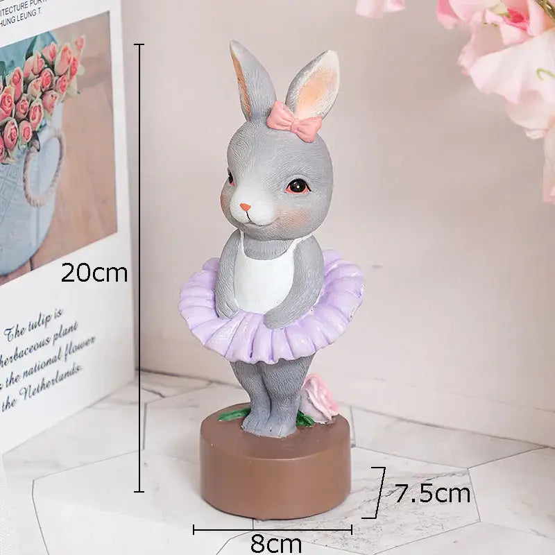 Pastel ballet rabbit dancer sculpture set bedroom desk decor