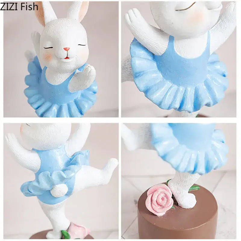 Pastel ballet rabbit dancer sculpture set bedroom desk decor