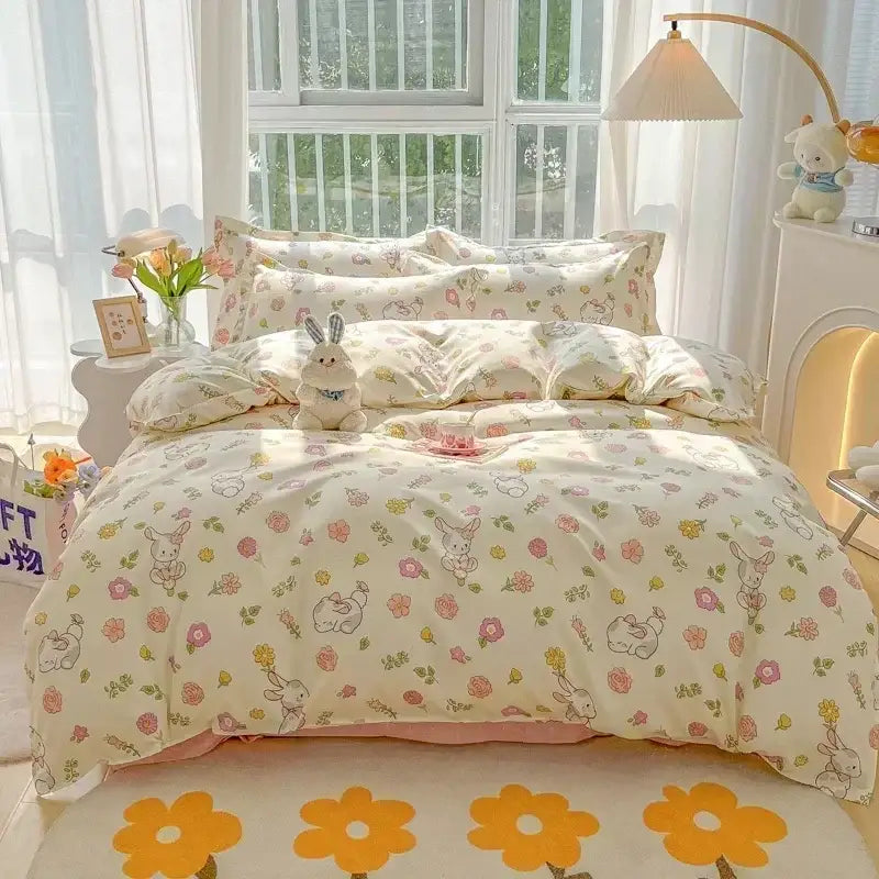 DecorBites™ Cartoon Print Polyester Bedding Set Full Size Soft Duvet Cover Set