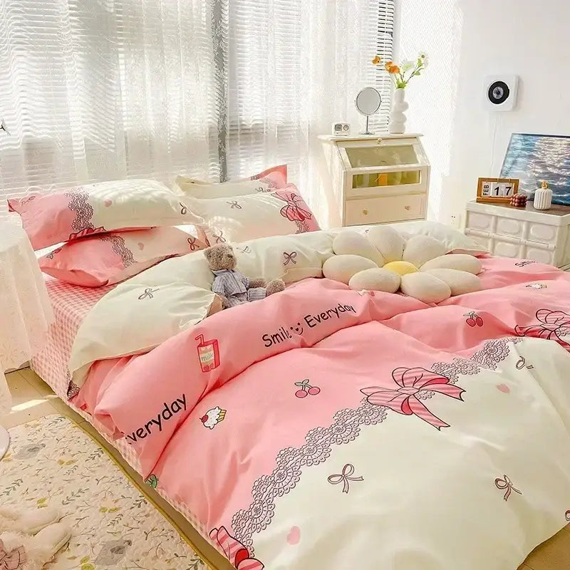DecorBites™ Cartoon Print Polyester Bedding Set Full Size Soft Duvet Cover Set