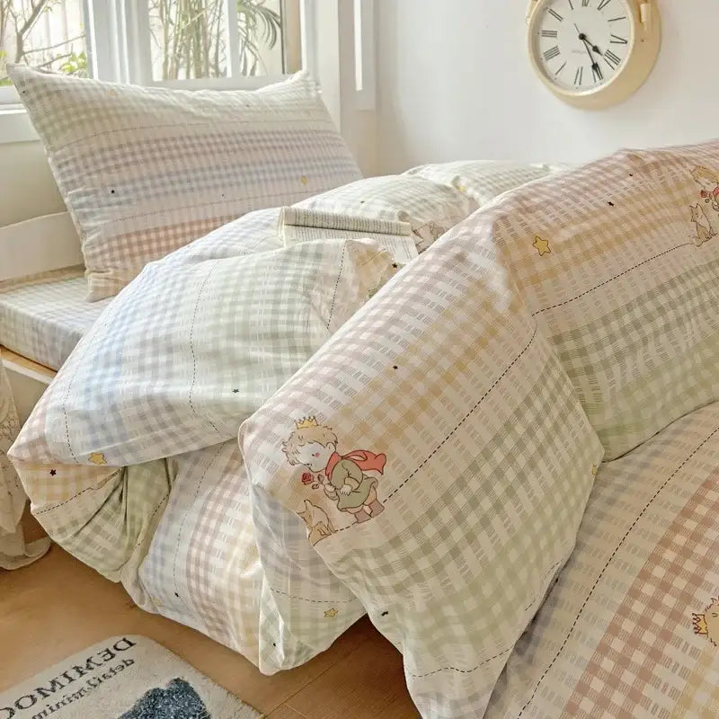 Pastel checkered cotton printed student bedding set bedroom decor