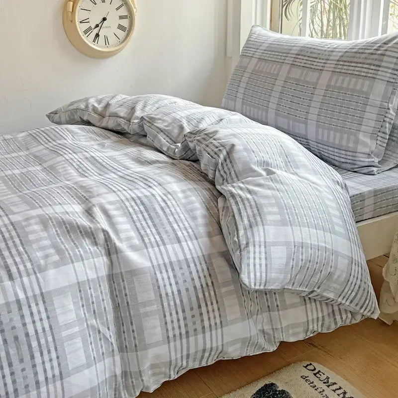 Pastel checkered cotton printed student bedding set bedroom decor