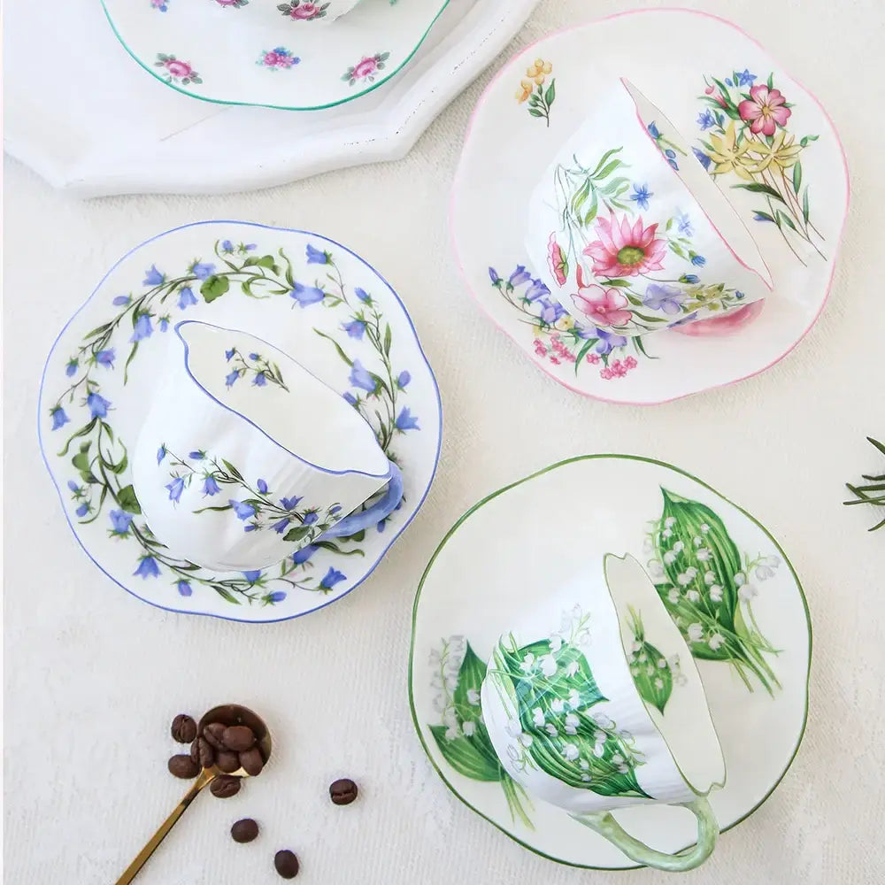 DecorBites™ Bone China Coffee Cup and Saucer Set for Home and Office