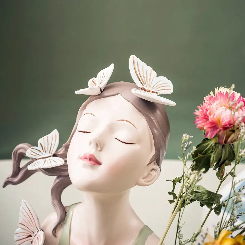 DecorBites™ 30cm Pink Butterfly Girl Vase Statue Modern Home Decor Resin Figurines