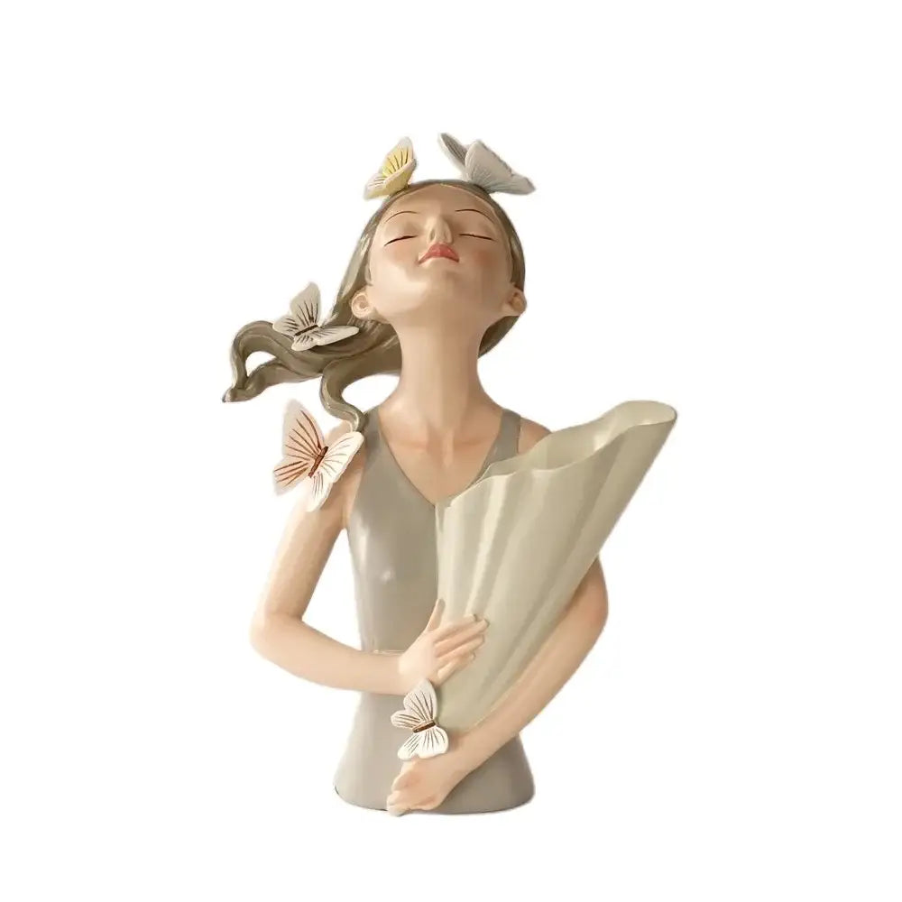 DecorBites™ 30cm Pink Butterfly Girl Vase Statue Modern Home Decor Resin Figurines
