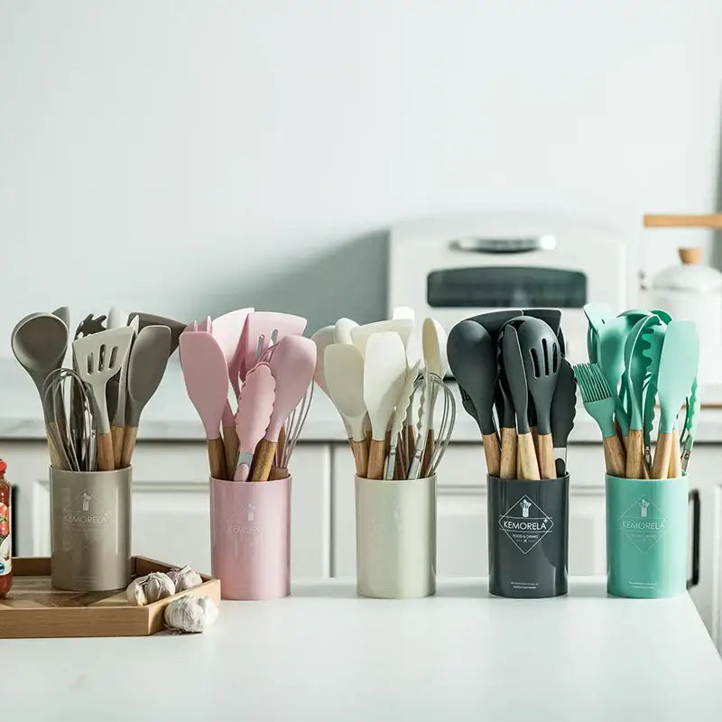 DecorBites™ 13-Piece Silicone Kitchen Utensils Set with Storage Box | Heat-Resistant Cooking Tools and Baking Accessories