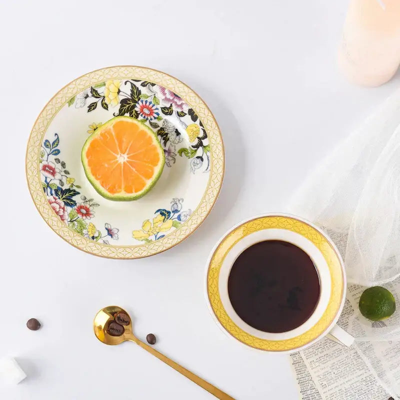 DecorBites™ Bone China Flower Coffee Cup Saucers Set, Elegant Pastoral Tea Time Essentials