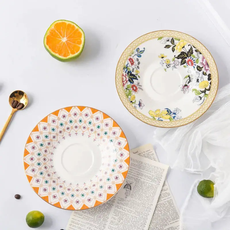 DecorBites™ Bone China Flower Coffee Cup Saucers Set, Elegant Pastoral Tea Time Essentials