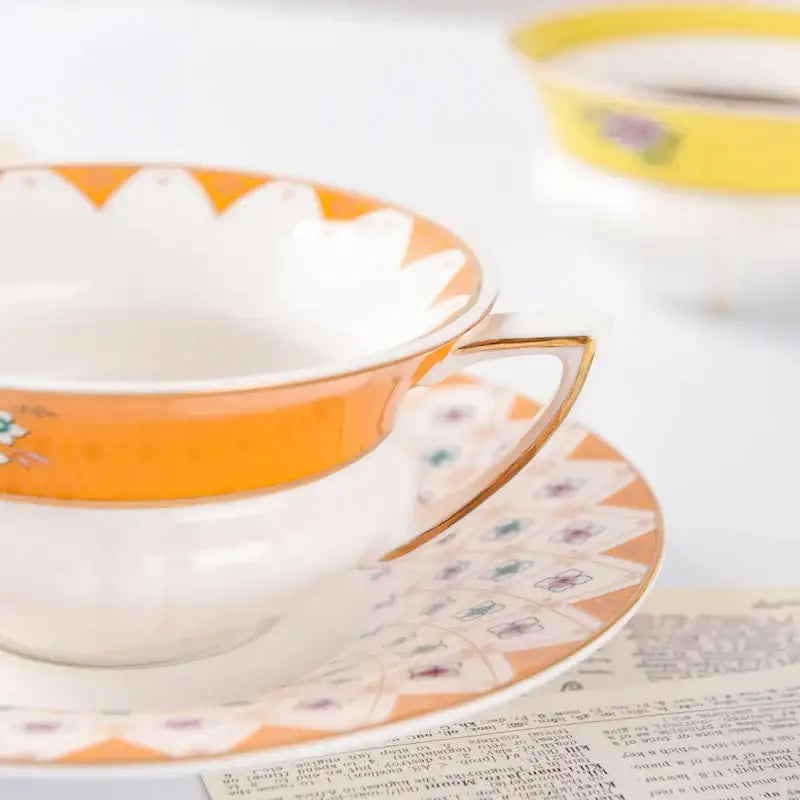 DecorBites™ Bone China Flower Coffee Cup Saucers Set, Elegant Pastoral Tea Time Essentials