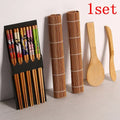 Patterned bamboo sushi maker set with knife and spoon kitchen kit